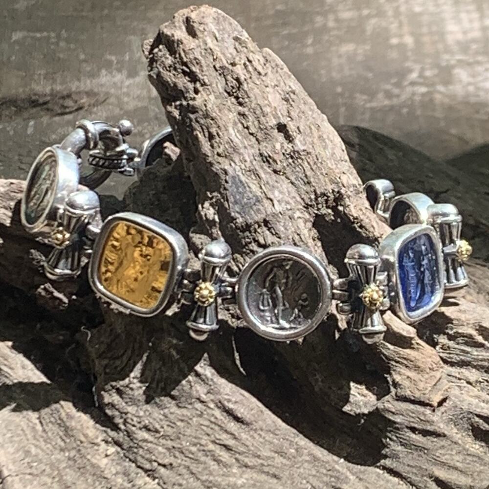 Flli Menegatti Bracelet Sterling Silver, 18K & Hand Carved Venetian Glass Italy